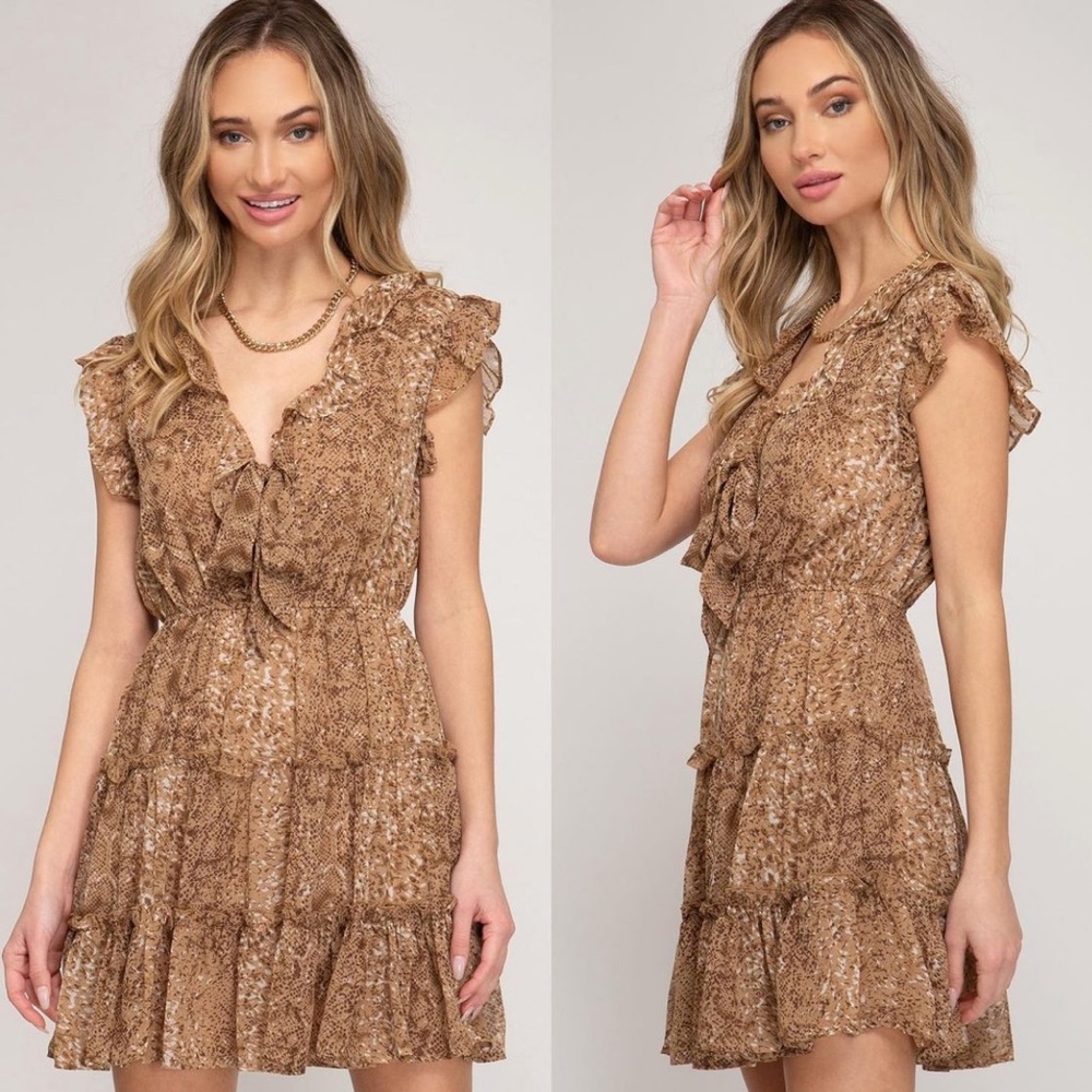 Flirty Snake Print Sleeveless Tiered Mini Dress